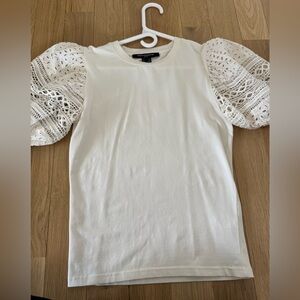 French Connection White Puff Eyelet Sleeve Tee